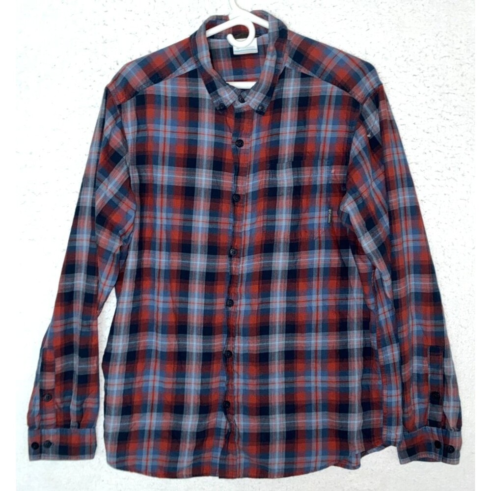 Columbia Men's 100% Cotton Long Sleeve Button-Down Shirt Size M Blue Red Plaid